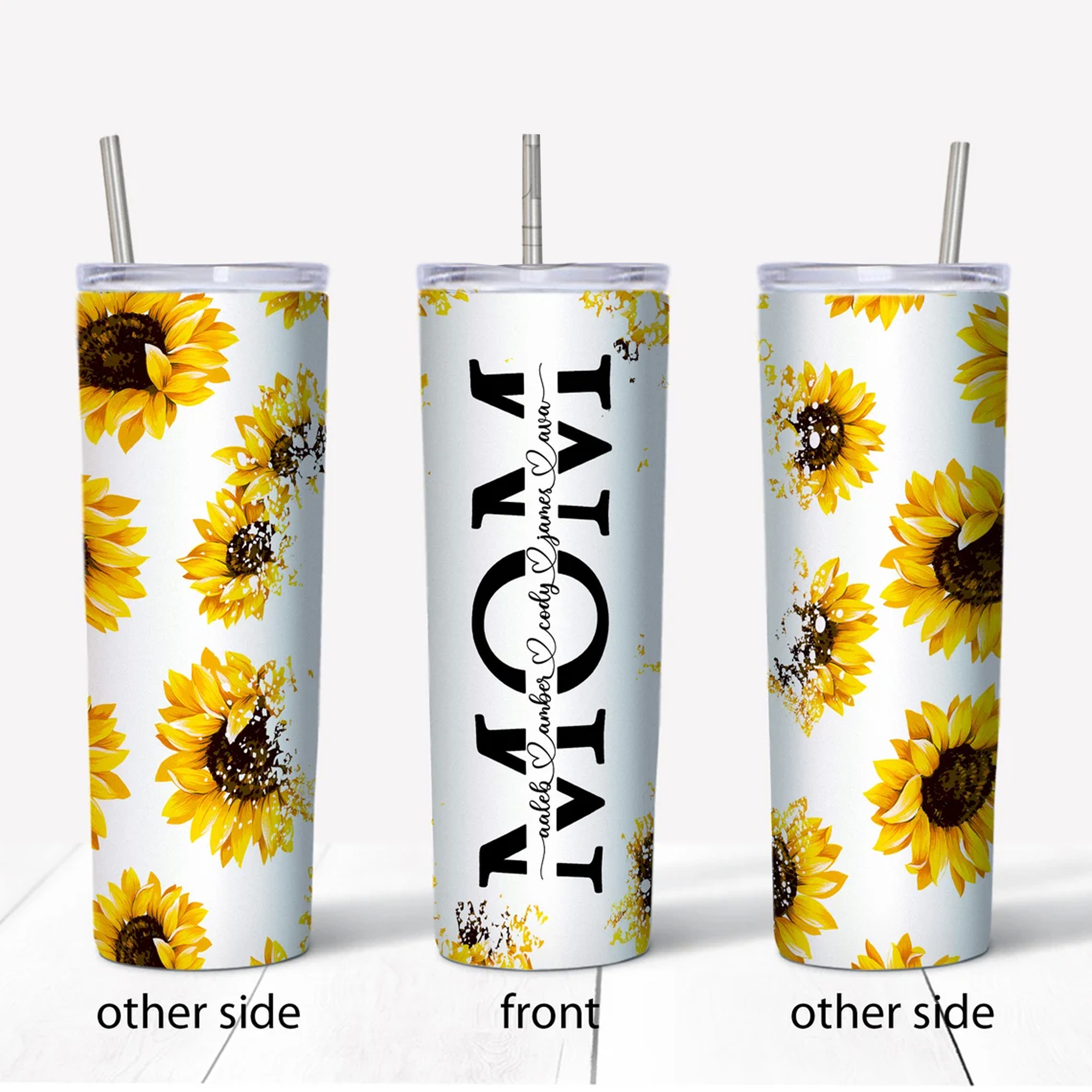 Custom Sunflower Mom Tumbler With Kid Names Personalized Mom Tumbler Gift For Mama Sunflower Mom Tumbler Mothers Day Gift